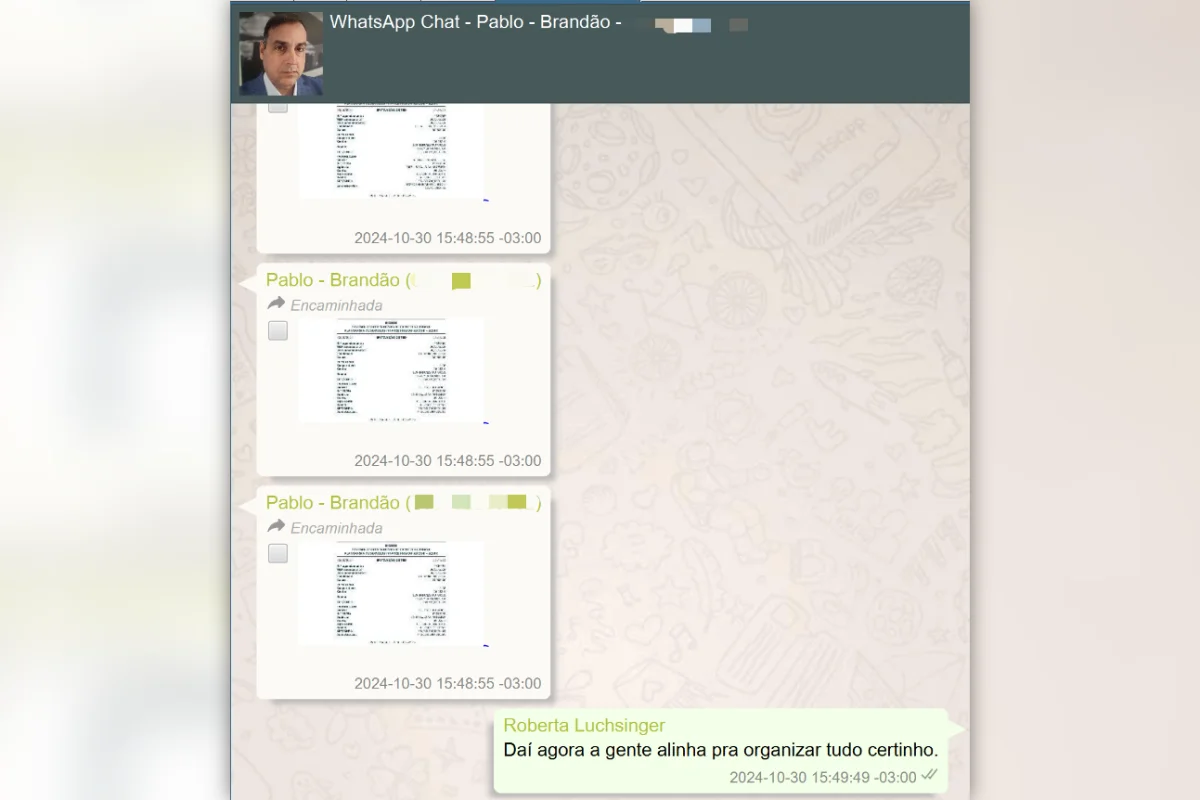 Mensagem de Roberta Luchsinger para assessor de Brandão
