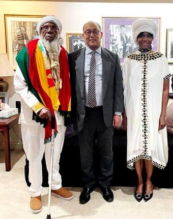 Ras Michael, Prince Ermias Sahale-Selassie and Ras Michael’s daughter Empress Niomie.