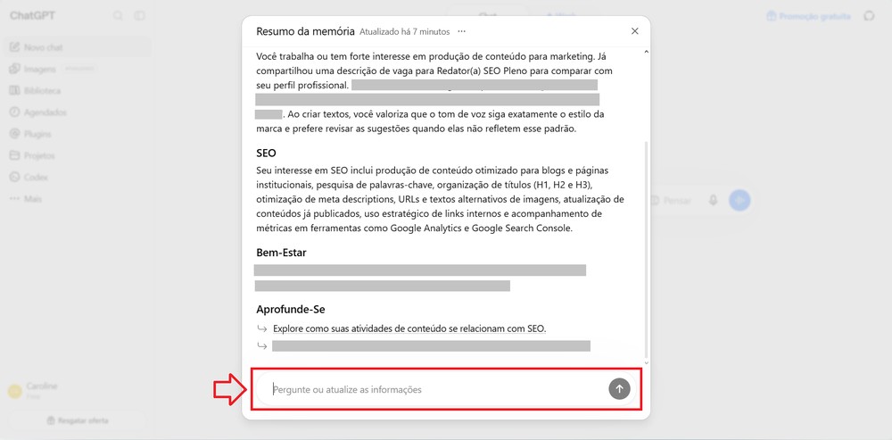 Digite a informação que deseja apagar — Foto: Reprodução/Caroline Silvestre