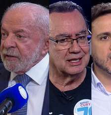 Zema, Caiado, Lula, Cury e Renan nas entrevistas veiculadas no 'Jornal da Record' Foto: Reproduções