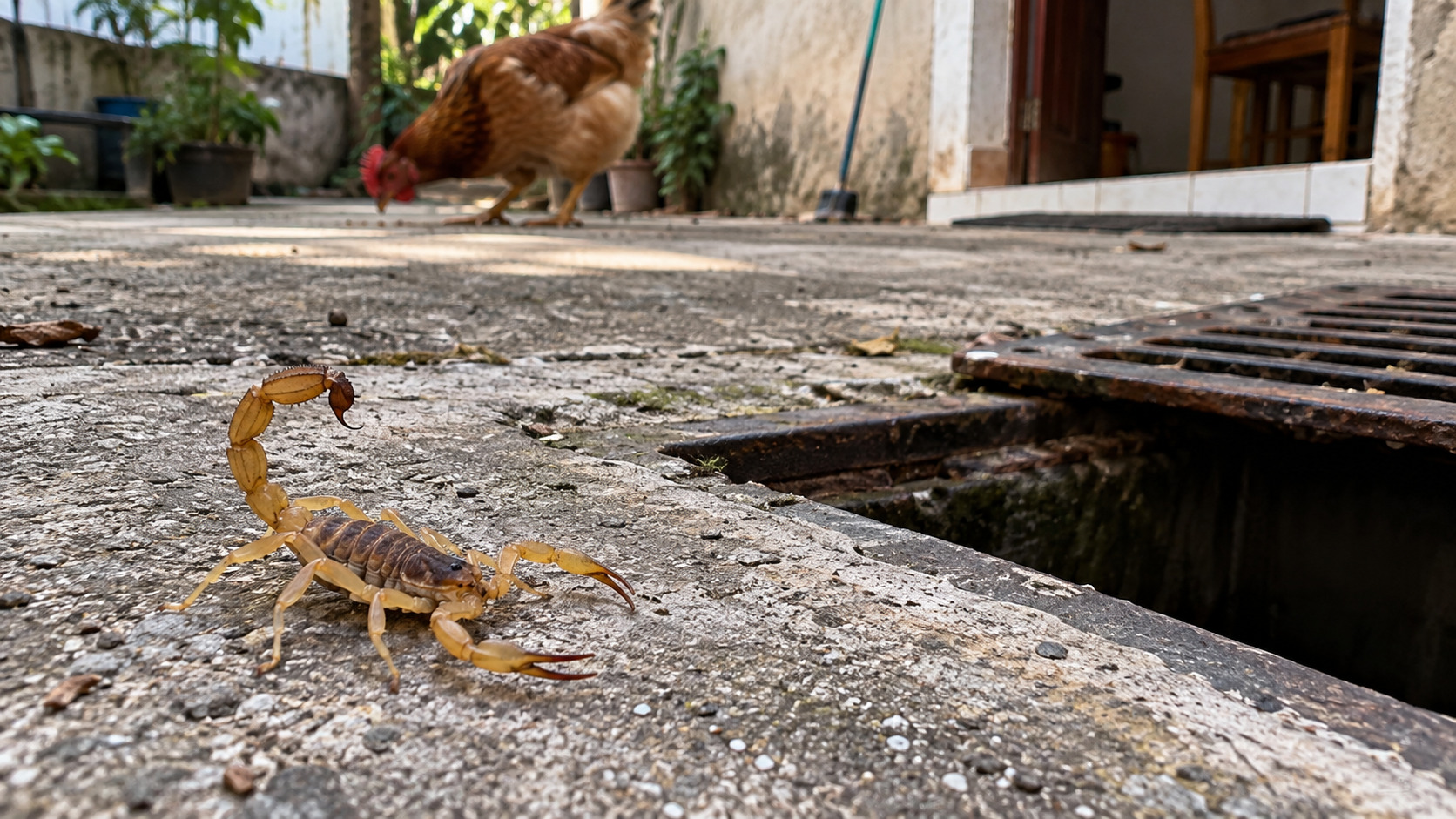 Especialistas em controle de pragas concordam: a melhor forma de evitar escorpião em casa não é criar galinha, mas vedar ralos e frestas