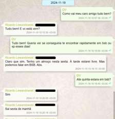 Trecho de conversa entre Vorcaro e Lewandowski em 19 de novembro de 2024. Foto: Reprodução / Estadão