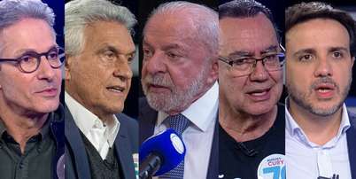 Zema, Caiado, Lula, Cury e Renan nas entrevistas veiculadas no 'Jornal da Record' Foto: Reprodu&ccedil;&otilde;es