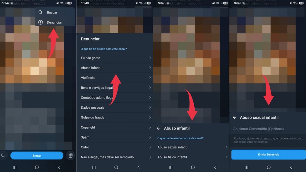 Veja como denunciar conteúdo ilegal no Telegram — Foto: Reprodução/Diego Cataldo