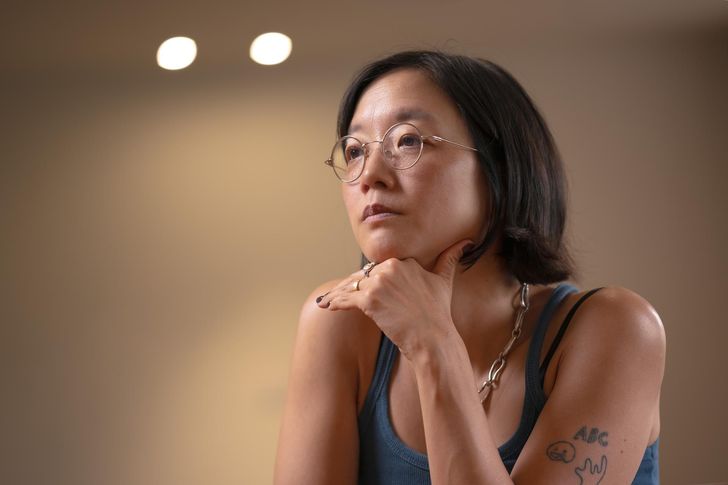 Christine Sun Kim speaks during an interview with The Korea Times at the National Museum of Modern and Contemporary Art, Korea (MMCA) in Seoul, July 31. Korea Times photo by Shim Hyun-chul