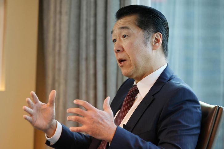 Hyun Jin Preston Moon, founder and chairman of the Global Peace Foundation, speaks to reporters during an interview at a hotel in Seoul, Saturday. Courtesy of Global Peace Foundation
