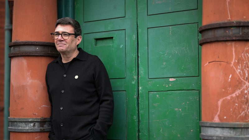 Mr Burnham poses outside the Salford Lads Club made famous by The Smiths and their album The Queen Is Dead, after launching his mayoral re-election campaign in April 2024