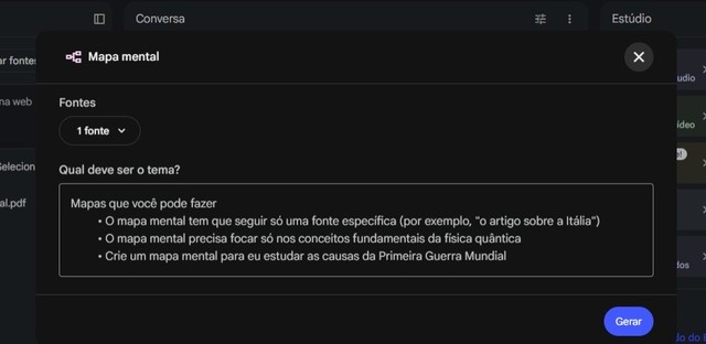 Prompt para transformar PDF em mapa mental no NotebookLM: veja como fazer