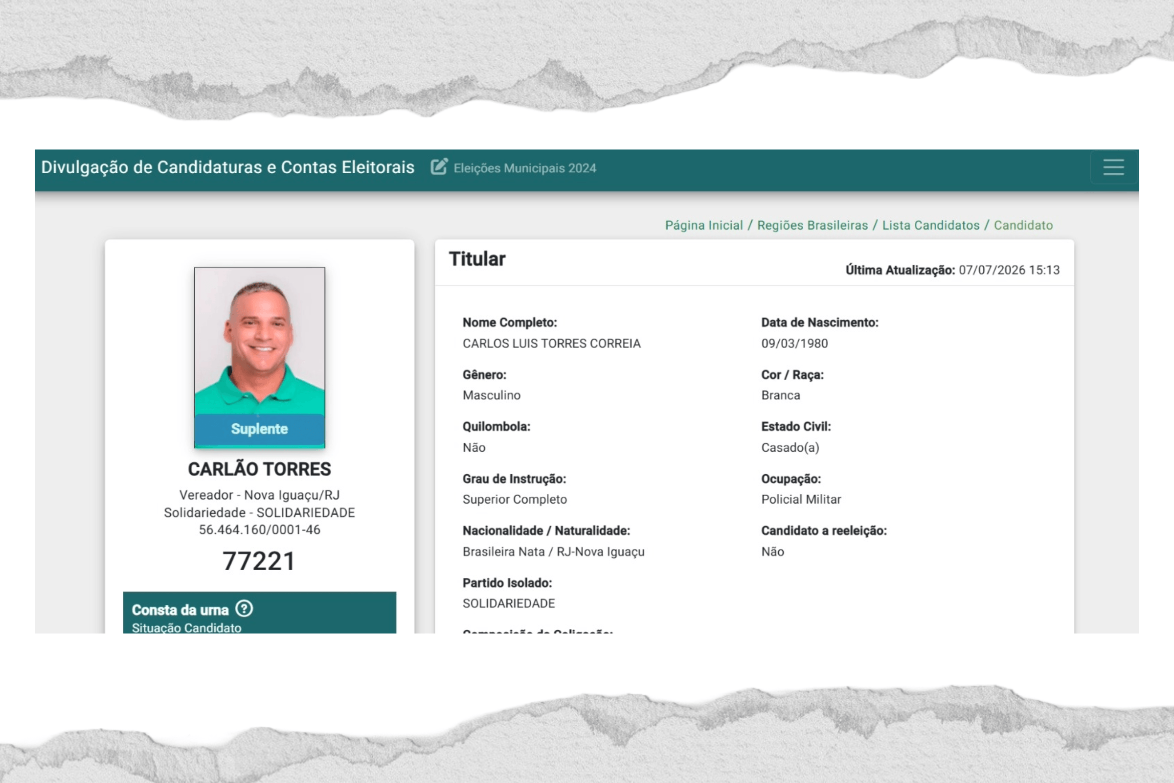 Carlão tentou uma vaga na Câmara dos Vereadores de Nova Iguaçu em 2024, mas acabou como suplente