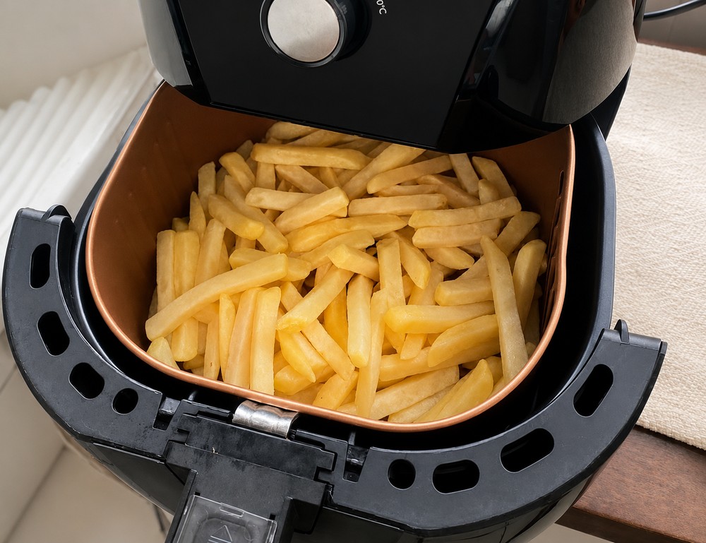 Manter a air fryer ligada, mesmo com baixa temperatura, faz o aparelho continuar gastando energia — Foto: Leonor Militão / TechTudo