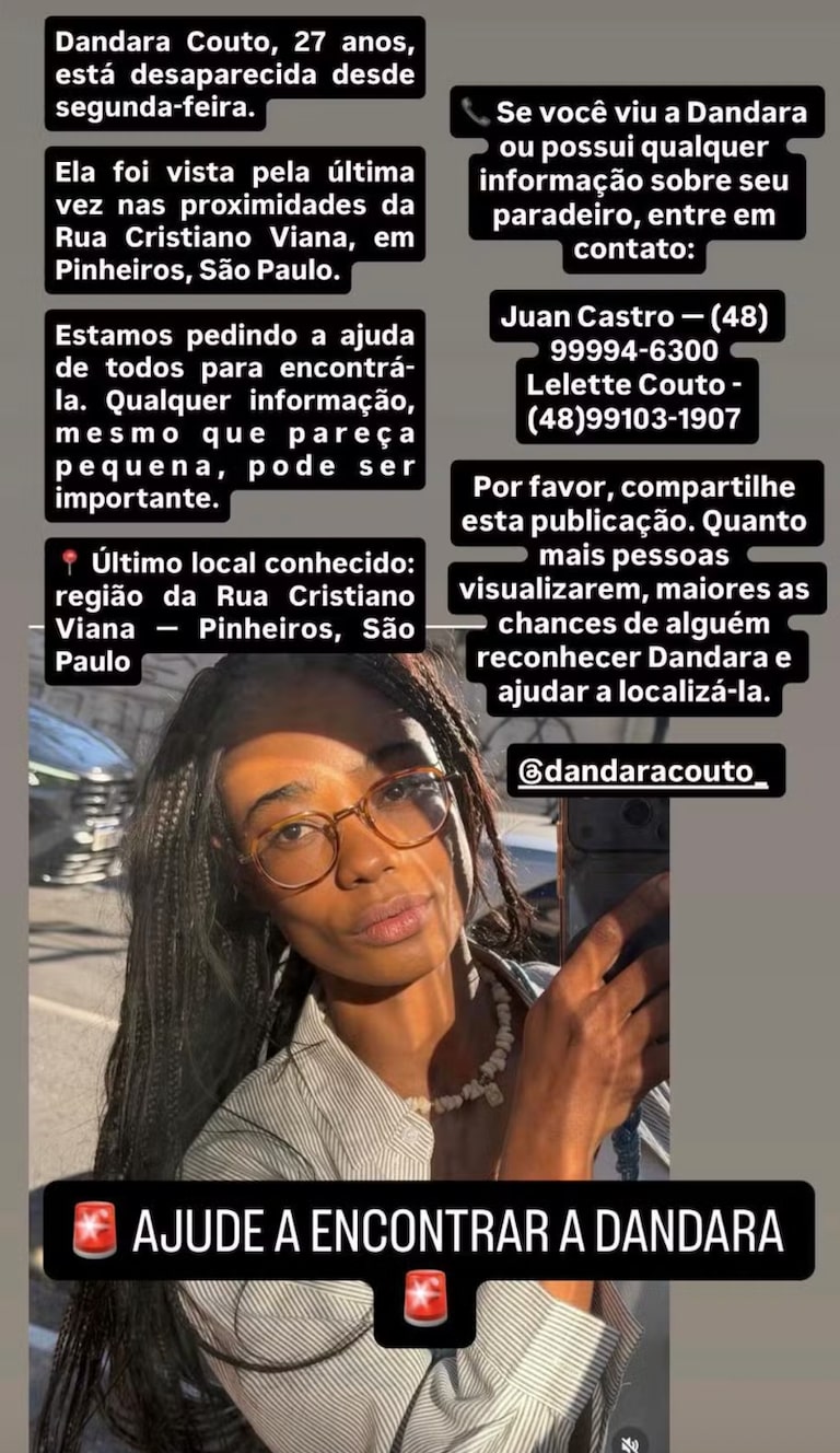 Quem é Dandara Couto, modelo que desapareceu em Pinheiros após sair para fazer tranças no cabelo