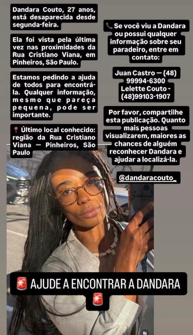 Quem é Dandara Couto, modelo que desapareceu em Pinheiros após sair para fazer tranças no cabelo