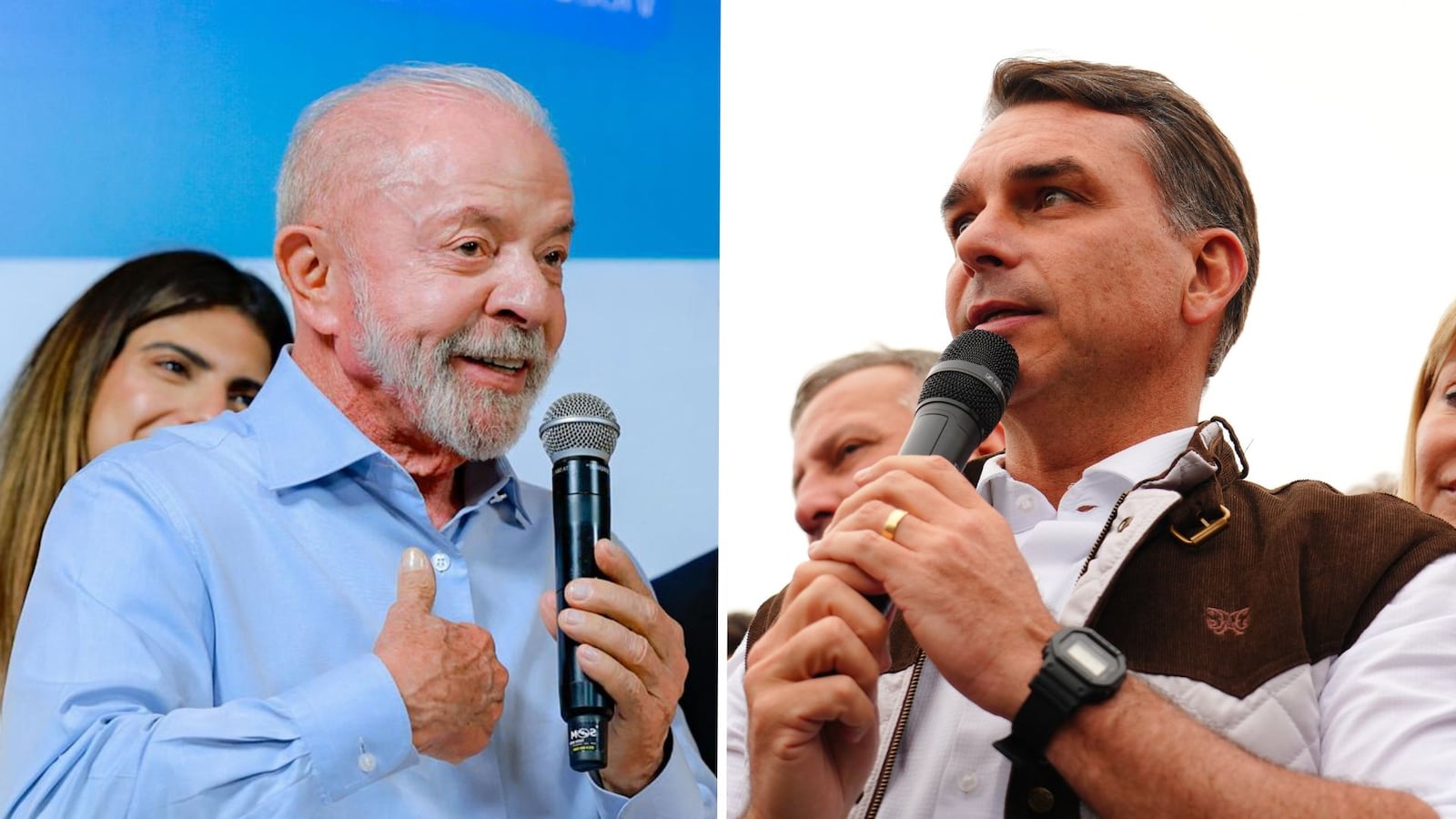 Lula e Flávio Bolsonaro tiveram estratégias distintas para a propaganda eleitoral deste sábado (17) Ricardo Stuckert/Divulgação Lula - 08.10.2026; Charles Vieira/Divulgação Flávio Bolsonaro - 14.10.2026