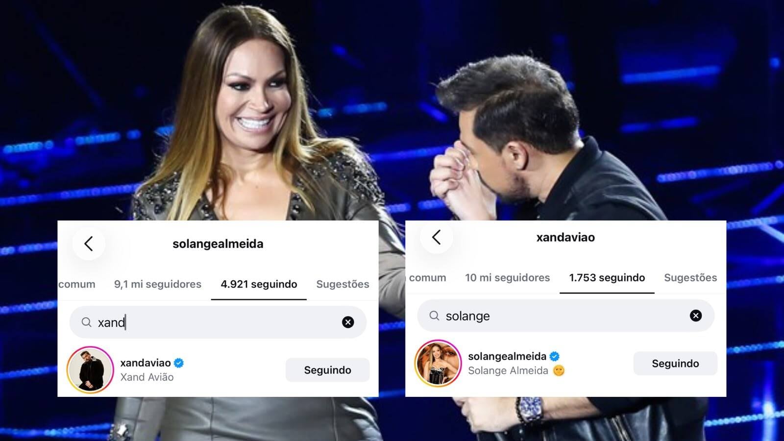 Imagem da matéria: Xand Avião e Solange Almeida voltam a se seguir nas redes sociais; fãs especulam reencontro